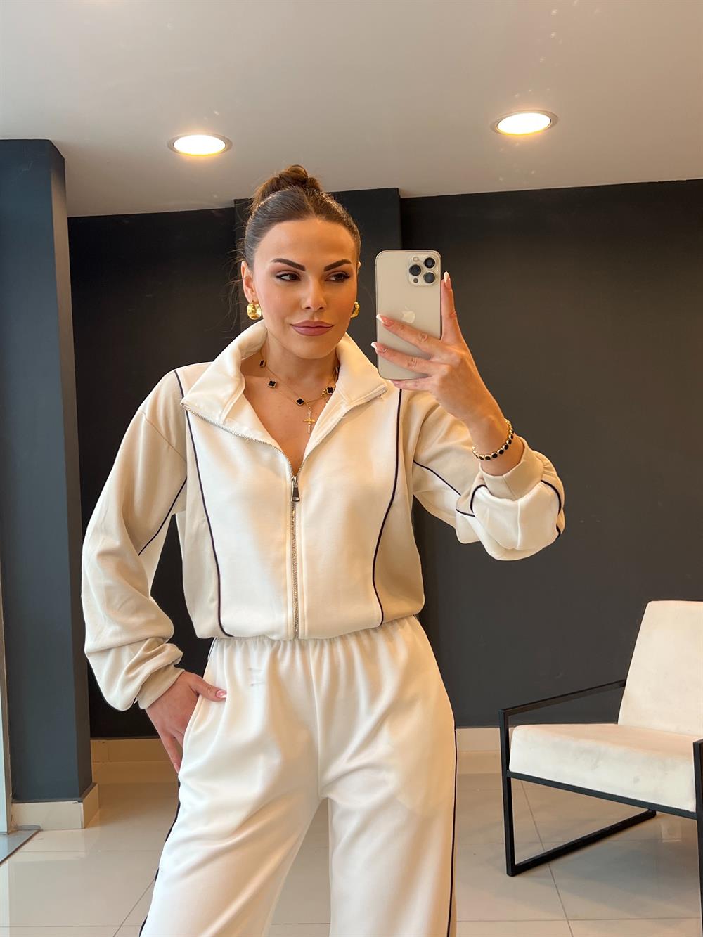 Tasarim Modal Eşofman Takimi Ekru