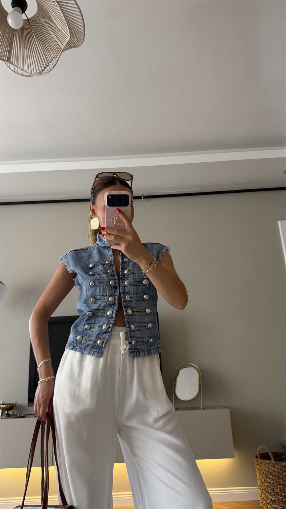 Tasarım Napolyon Tarz Denim Yelek