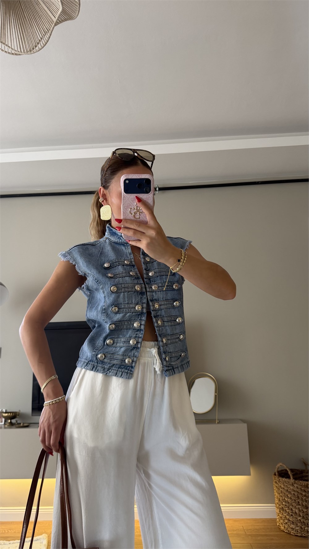 Tasarım Napolyon Tarz Denim Yelek