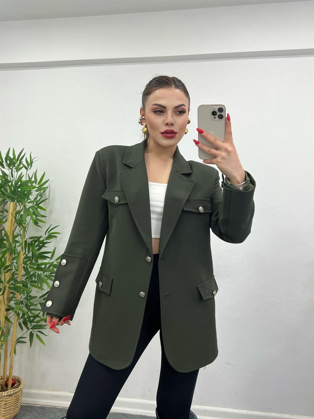 Tasarim Özel Seri̇ Bleazer Ceket Haki̇