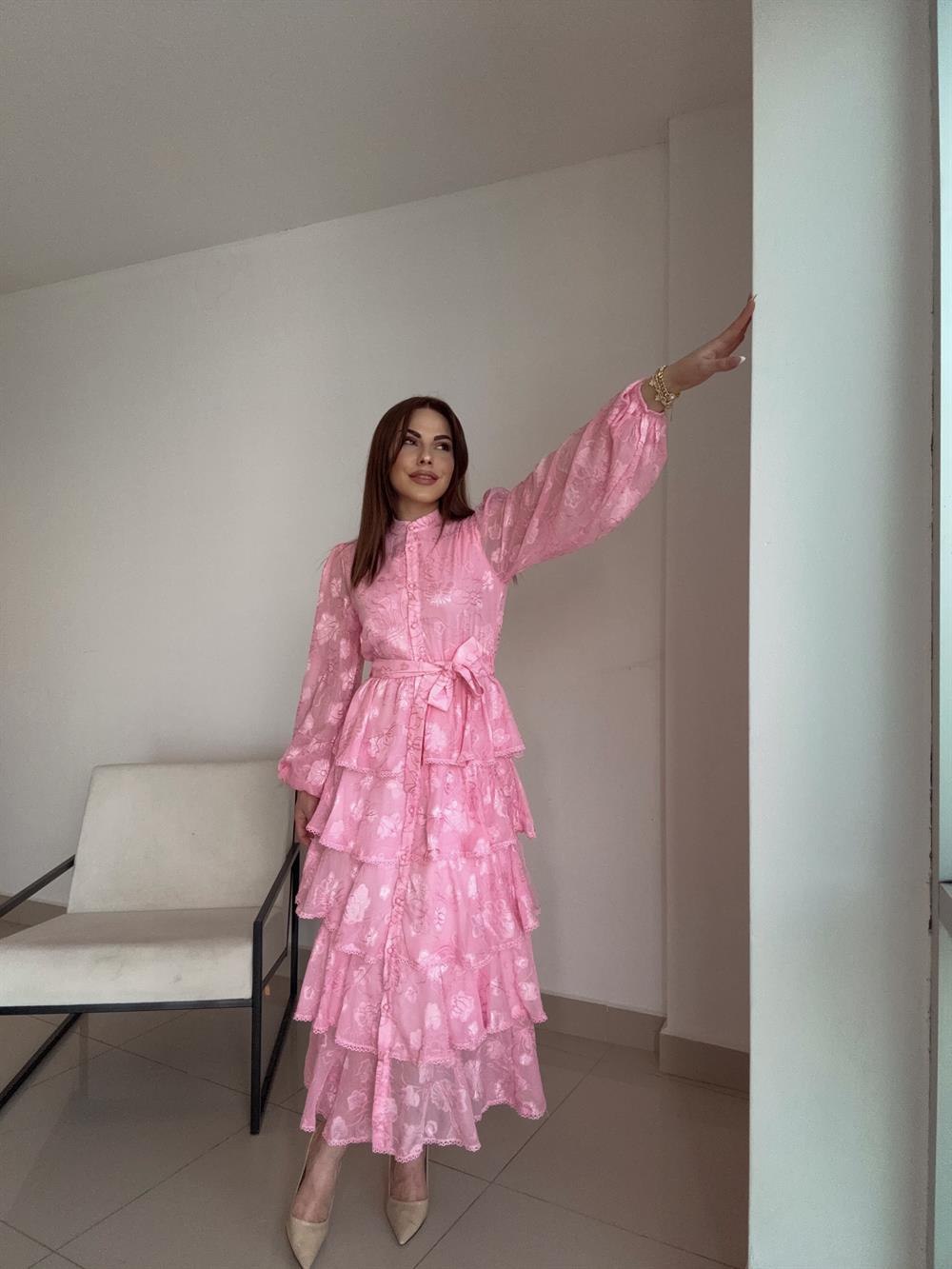 Tasarim Özel Seri̇ Firfirli Elbi̇se Pembe