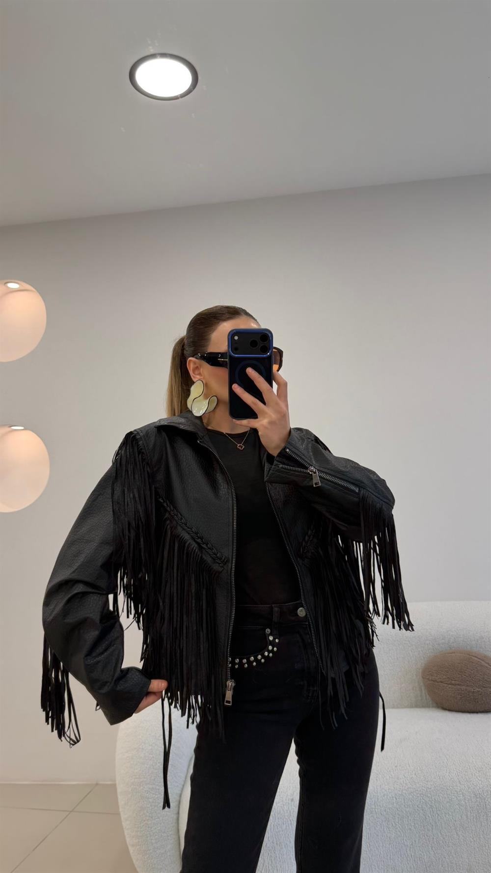 TASARIM PÜSKÜLLÜ DERİ CEKET