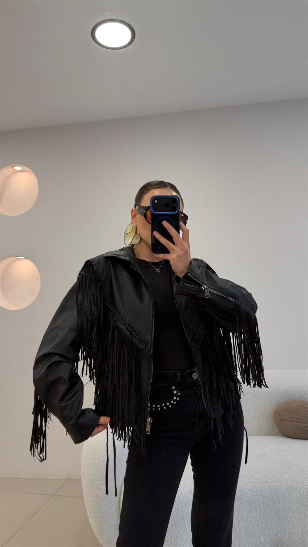 TASARIM PÜSKÜLLÜ DERİ CEKET