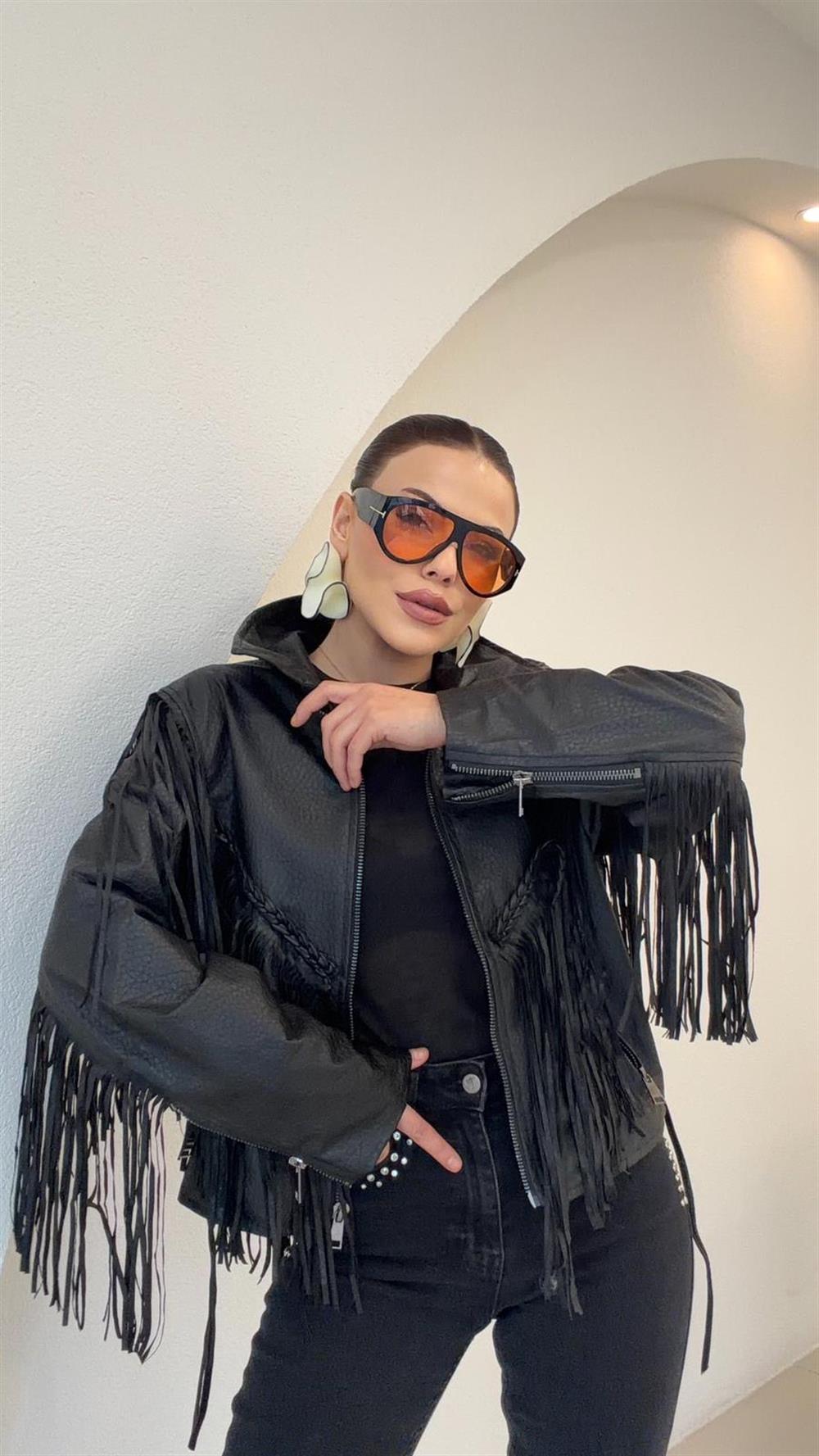 TASARIM PÜSKÜLLÜ DERİ CEKET