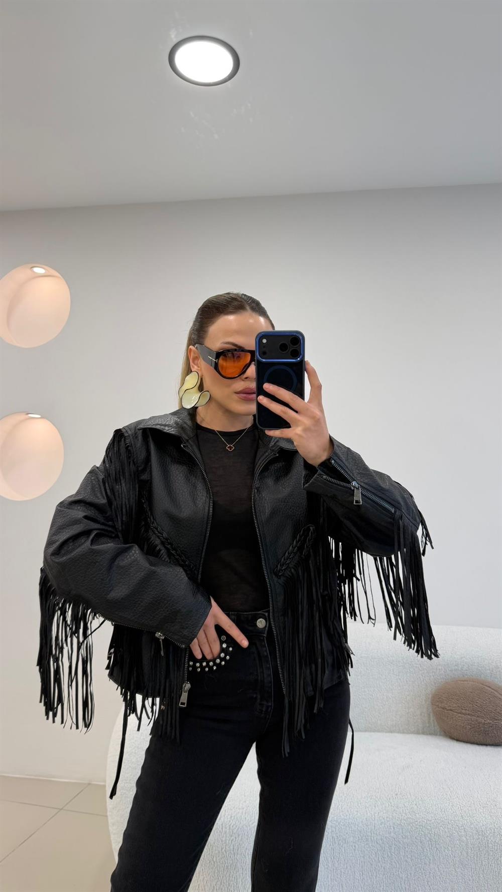 TASARIM PÜSKÜLLÜ DERİ CEKET