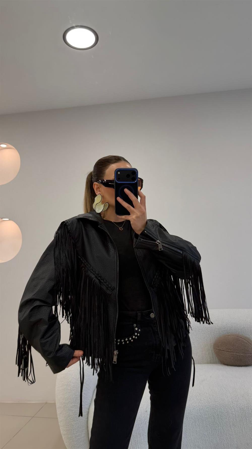 TASARIM PÜSKÜLLÜ DERİ CEKET