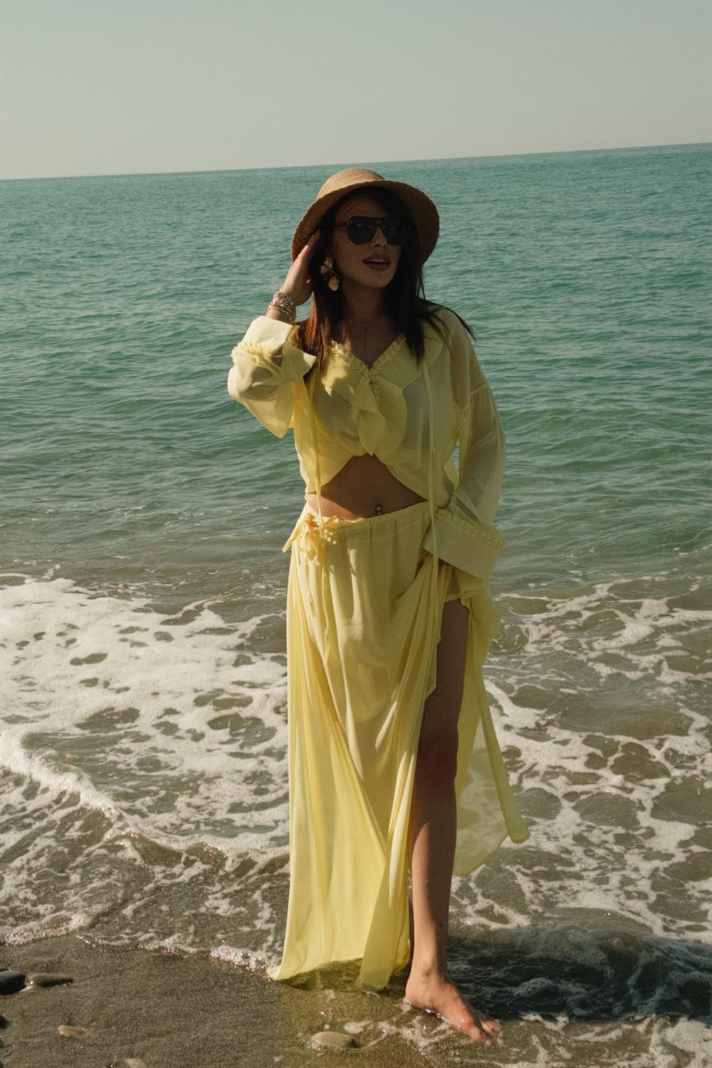 TASARIM ŞİFON İKİLİ ETEKLİ TAKIM