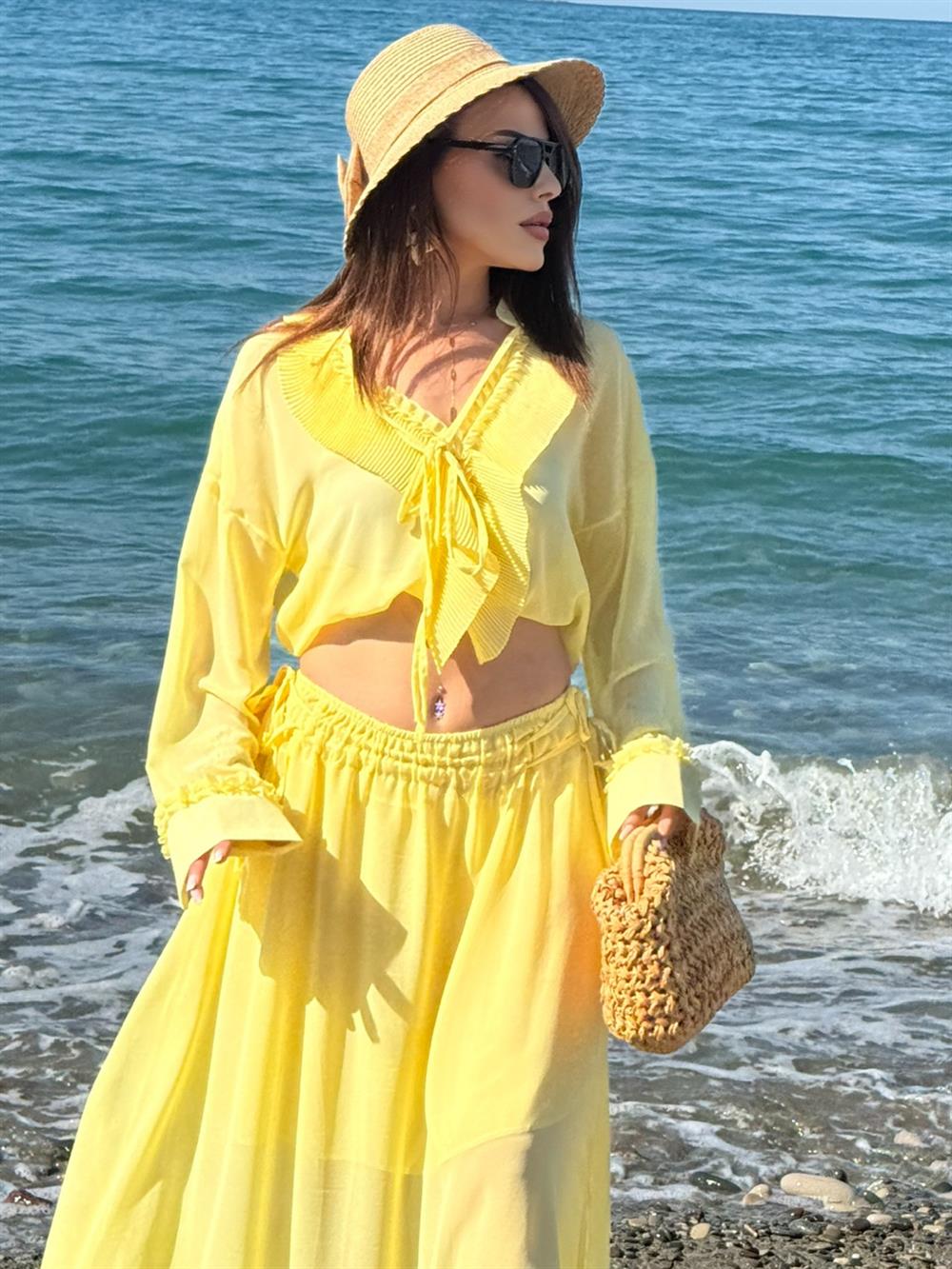 TASARIM ŞİFON İKİLİ ETEKLİ TAKIM