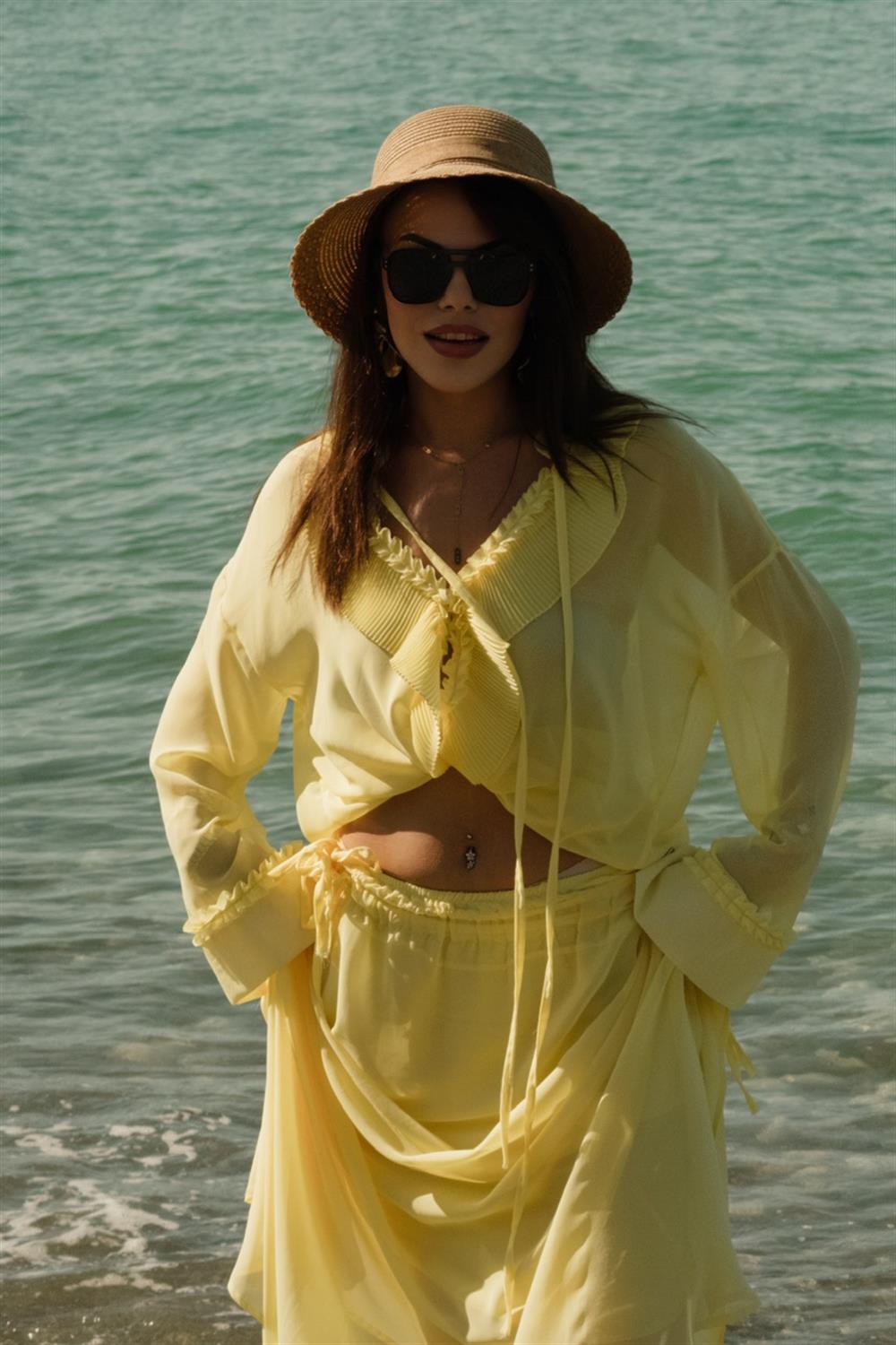 TASARIM ŞİFON İKİLİ ETEKLİ TAKIM