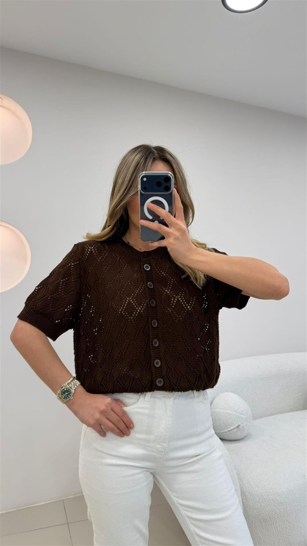 TASARIM TAŞ VE İNCİ DETAYLI KISA KOL KAZAK