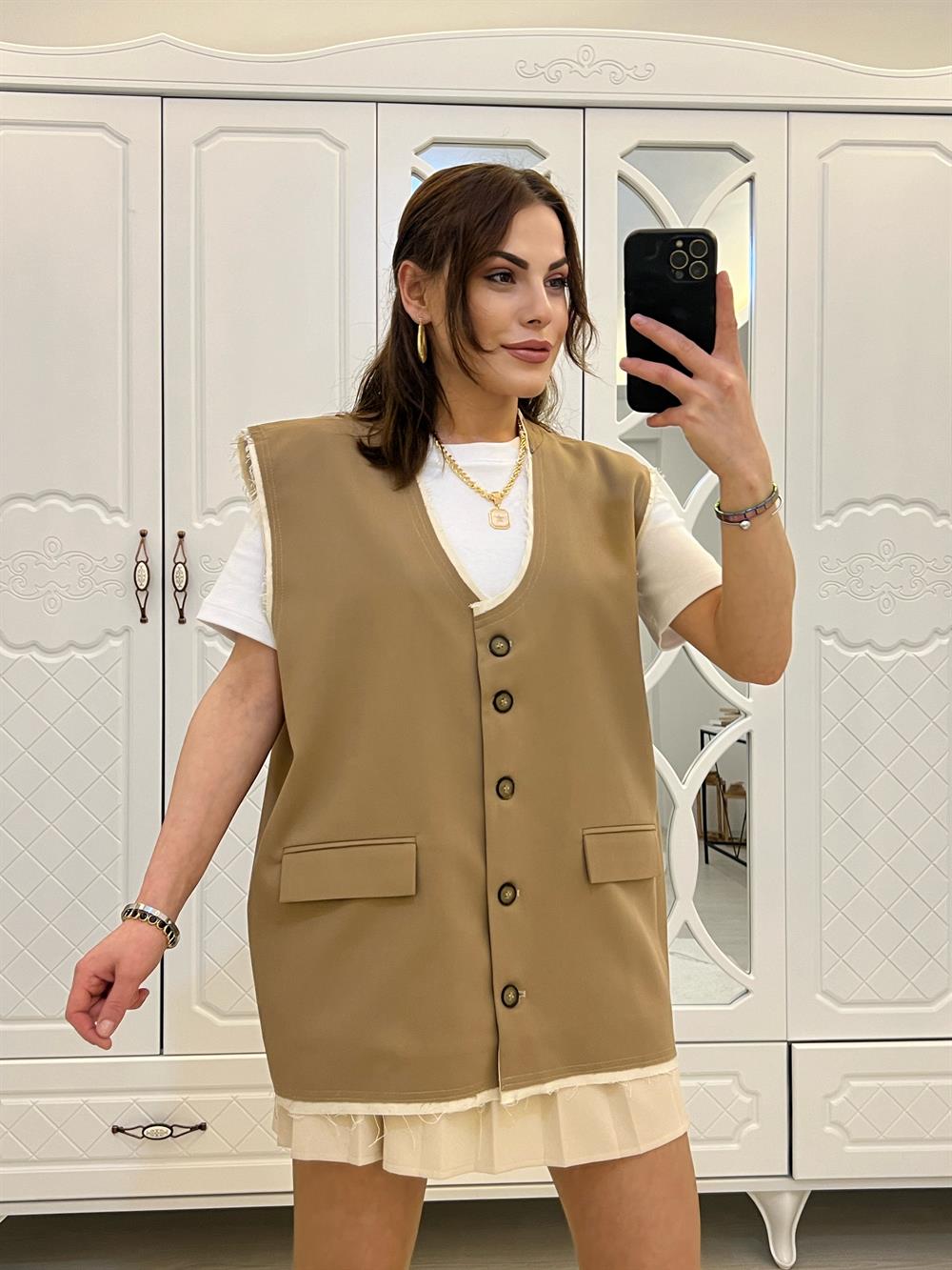 Tasarim Vintage Gabardi̇n Yelek