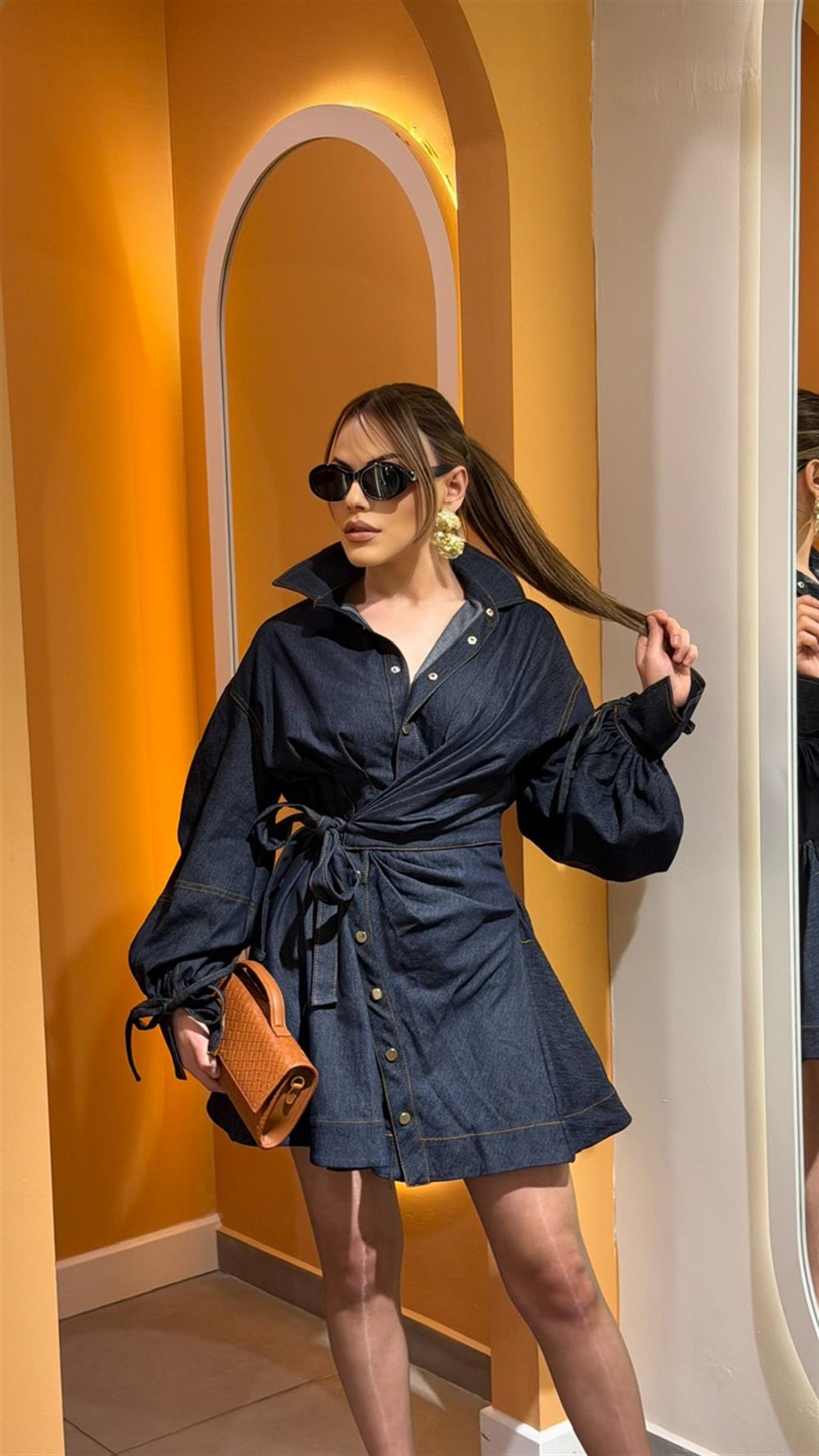 TASARIM YANDAN GOLD DÜĞMELİ PREMİUM ELBİSE (ÜRÜN ÖN SİPARİŞTİR KARGOLAMA TARİHİ 20 NİSANDIR 🤍