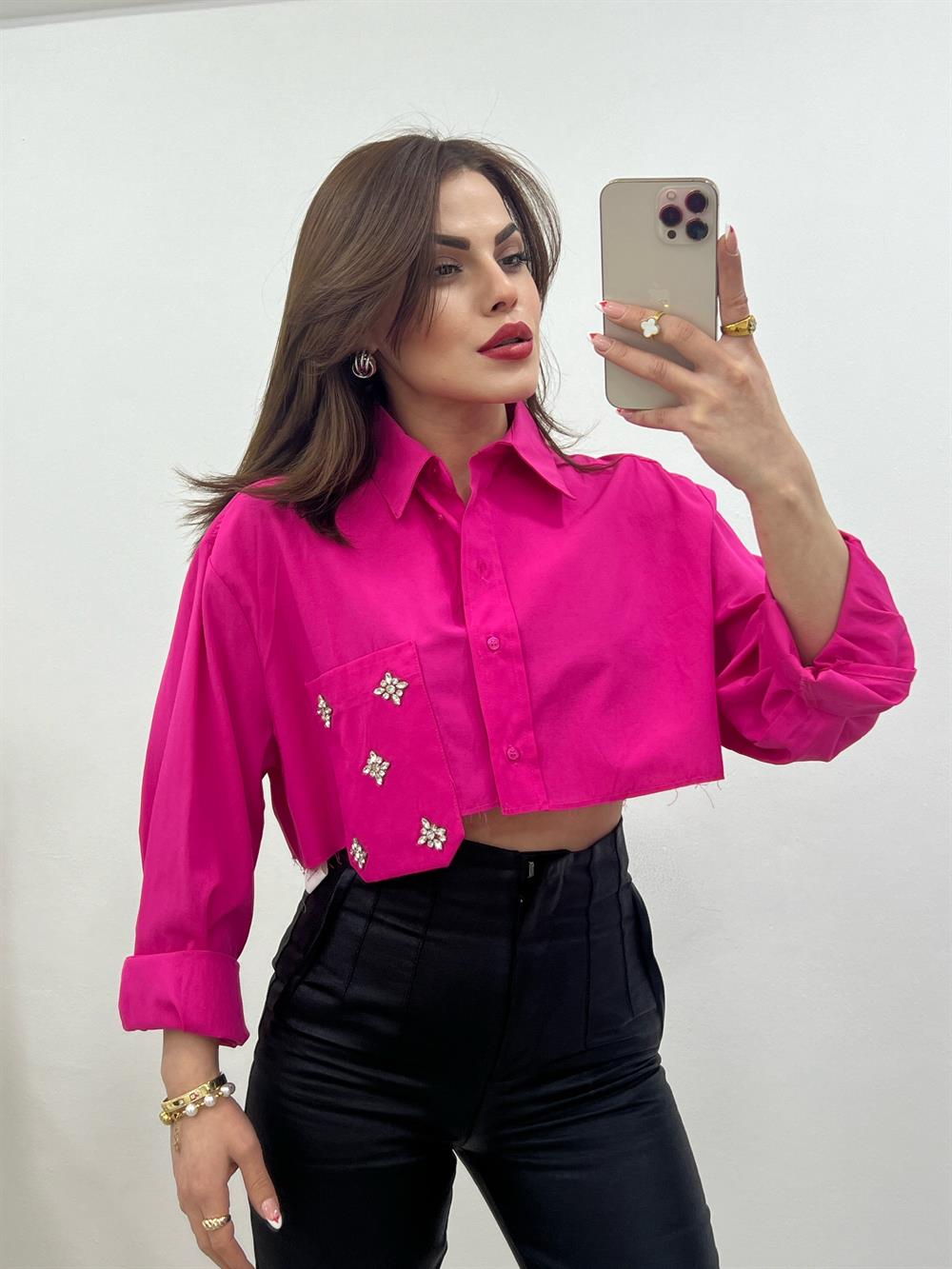Taşli Pembe Gömlek