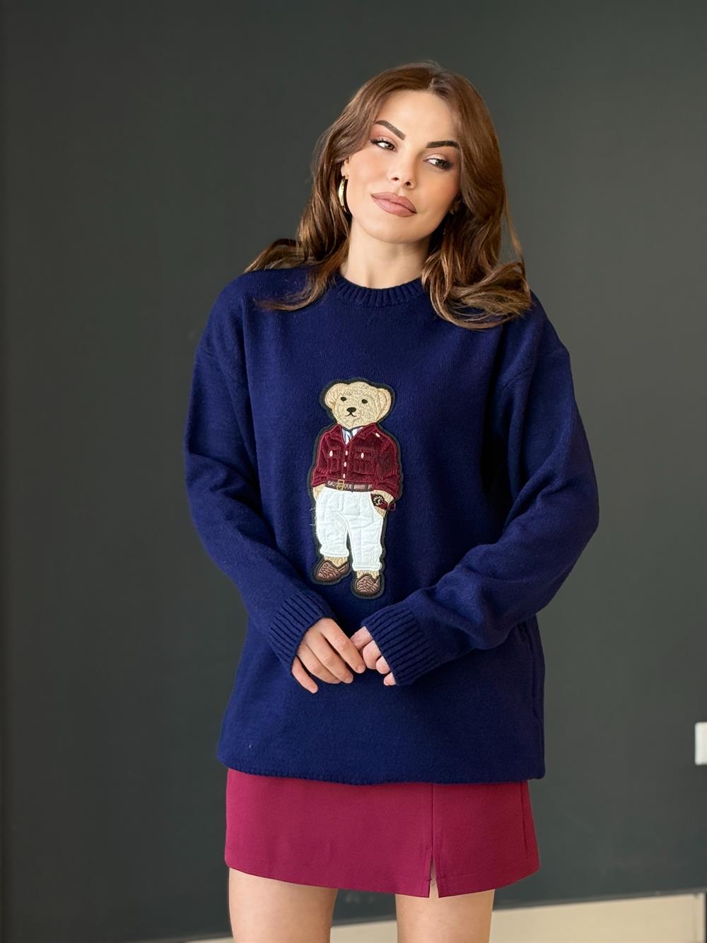 Teddy İşlemeli̇ Kazak Laci̇vert