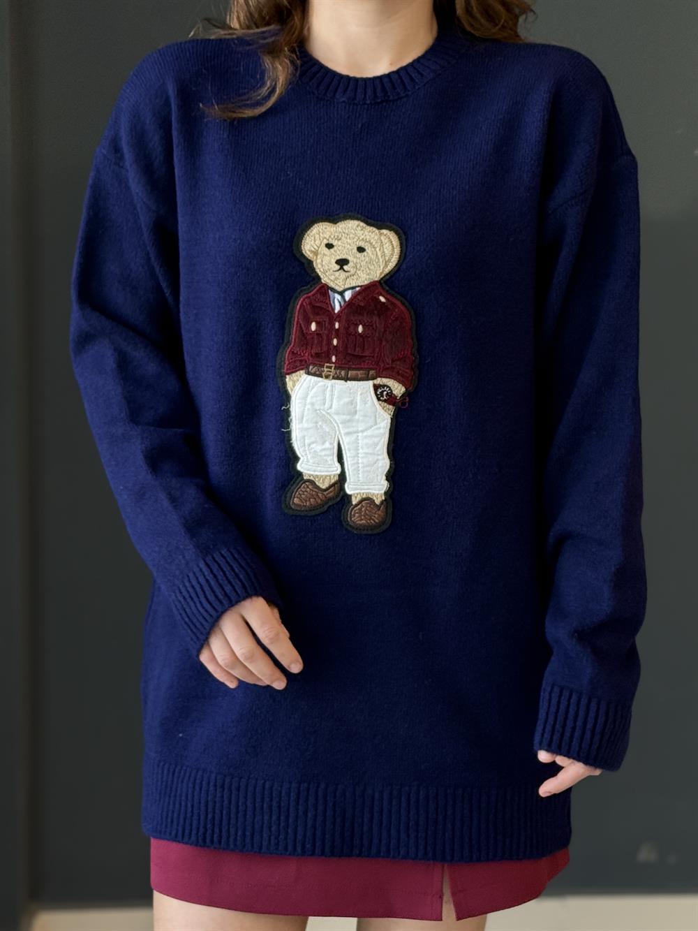 Teddy İşlemeli̇ Kazak Laci̇vert