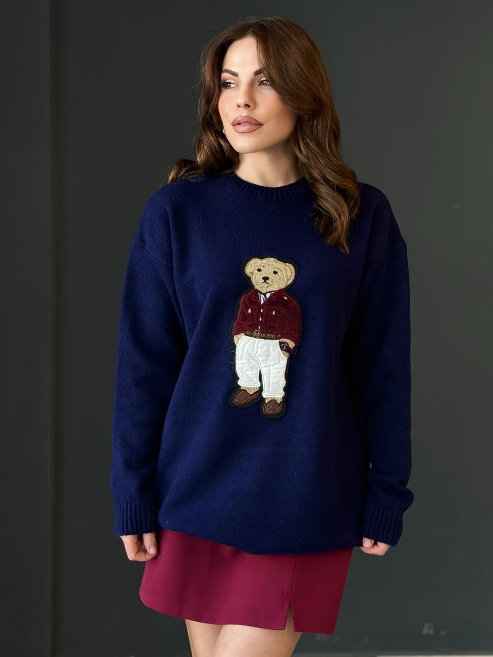 Teddy İşlemeli̇ Kazak Laci̇vert