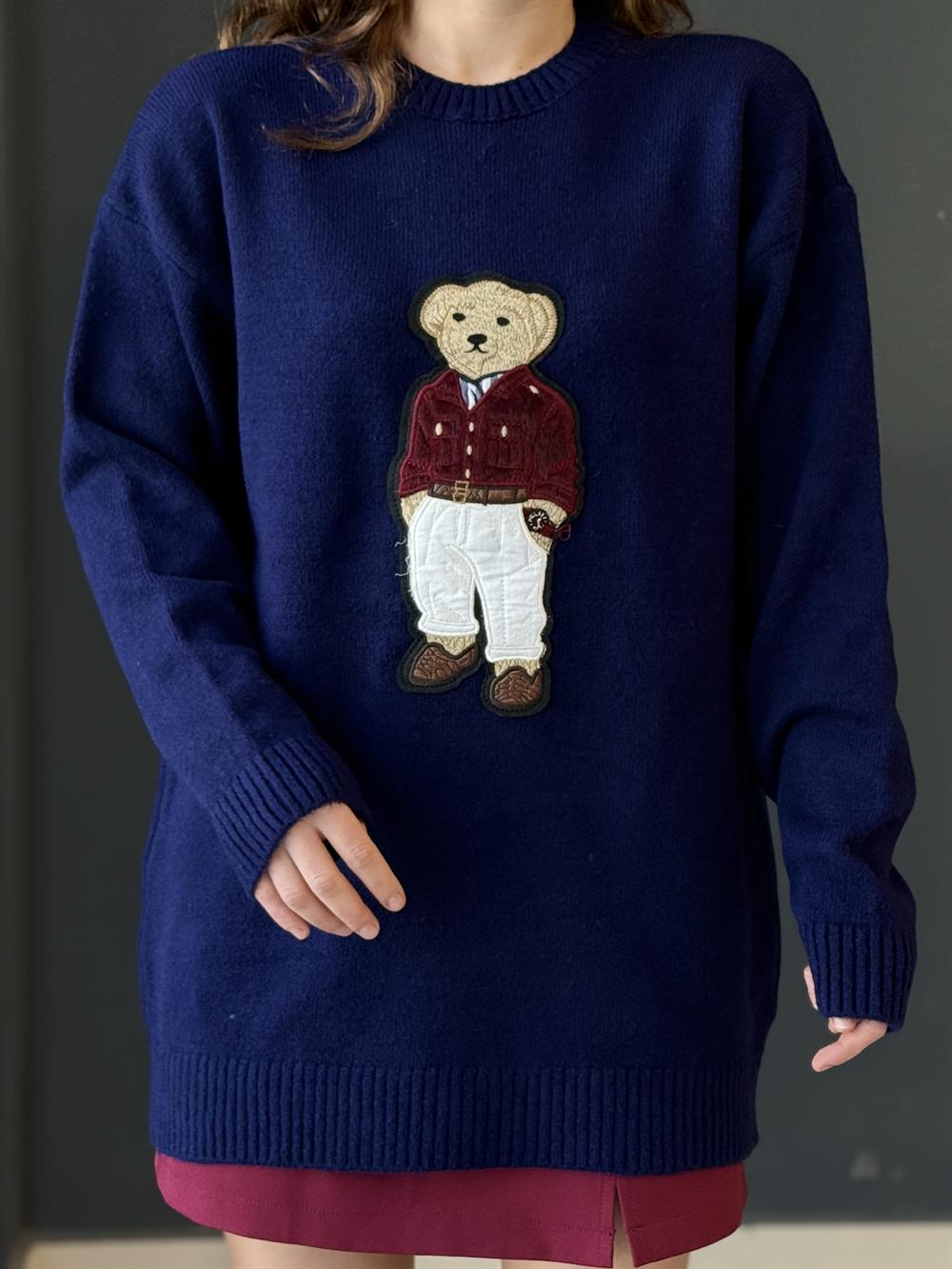 Teddy İşlemeli̇ Kazak Laci̇vert