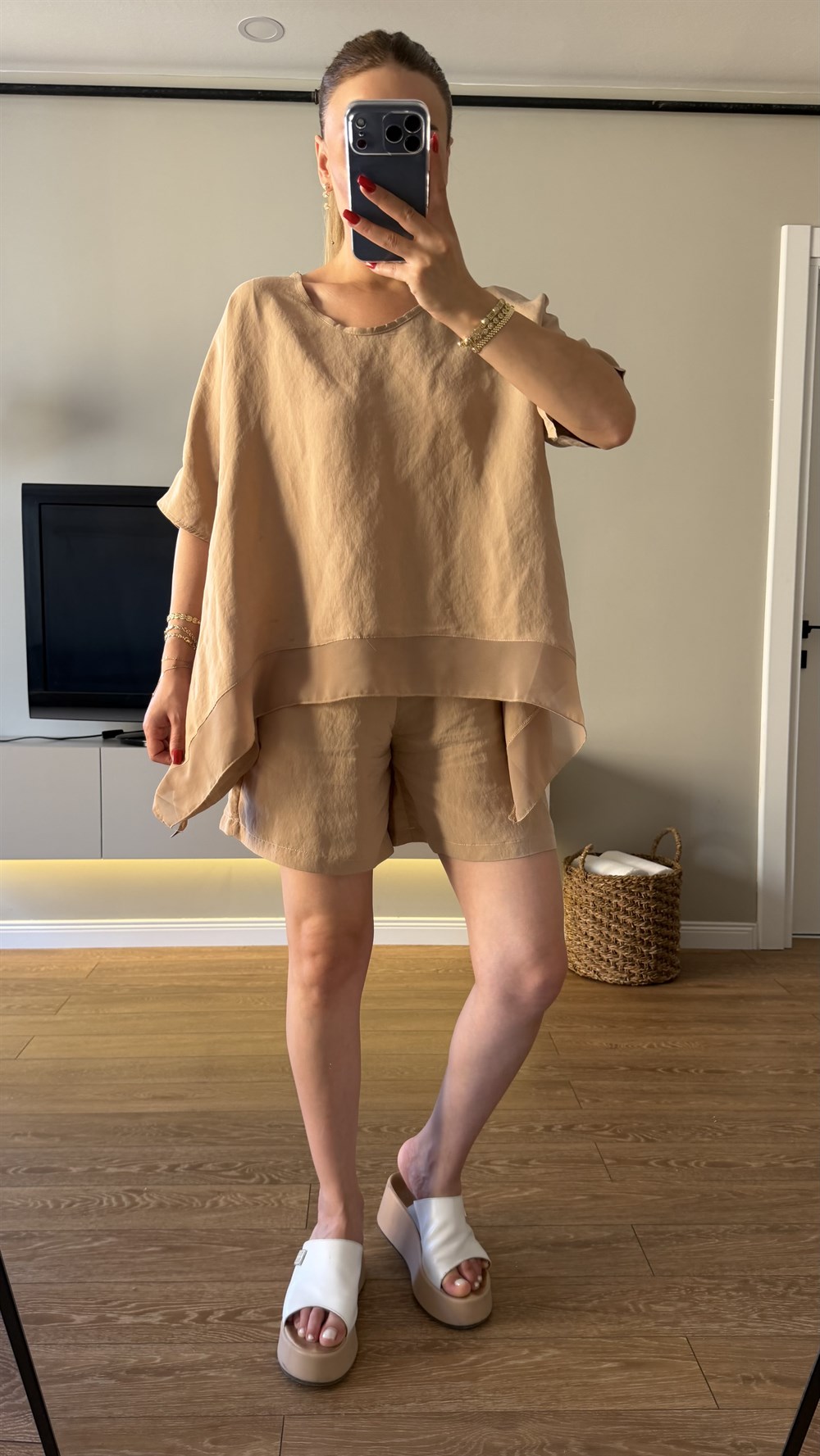 Tensel Bluz Şort Takım Camel