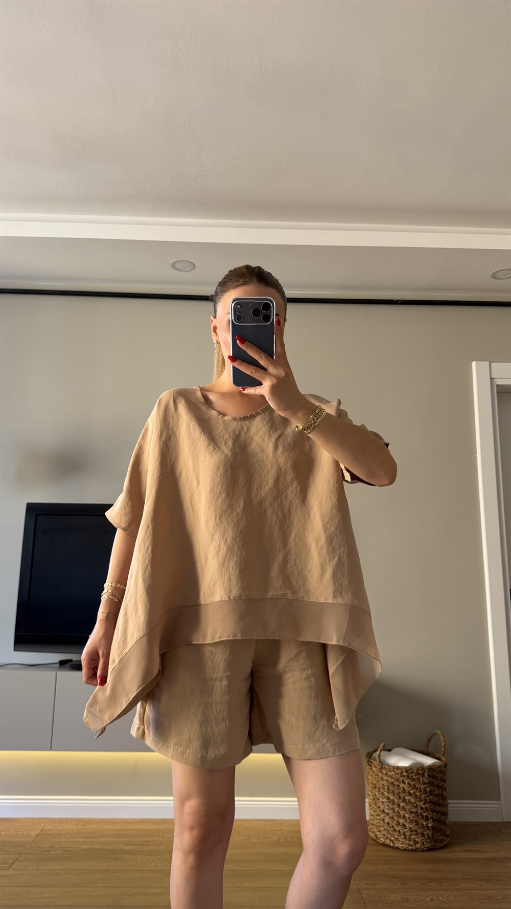 Tensel Bluz Şort Takım Camel