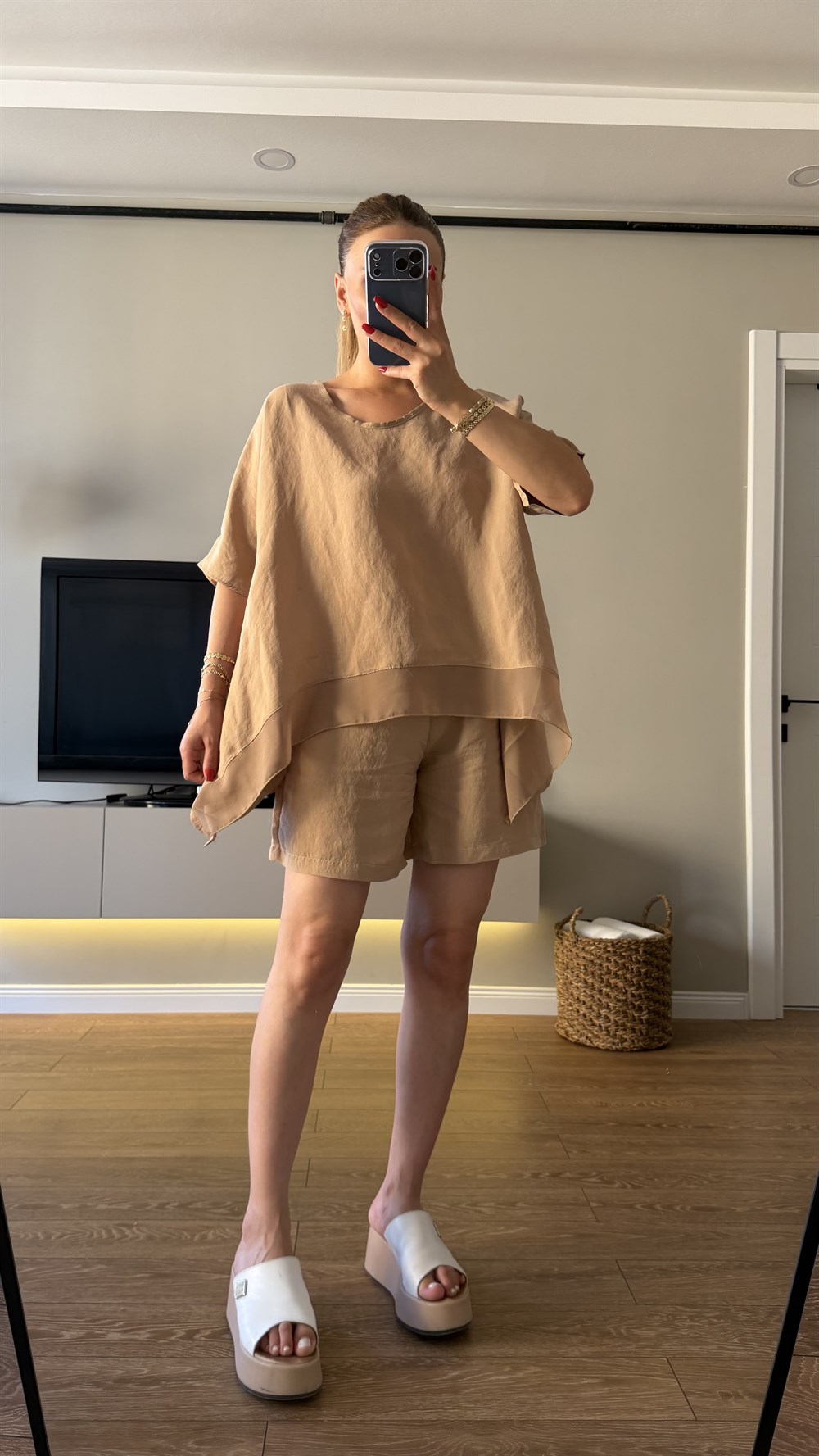 Tensel Bluz Şort Takım Camel