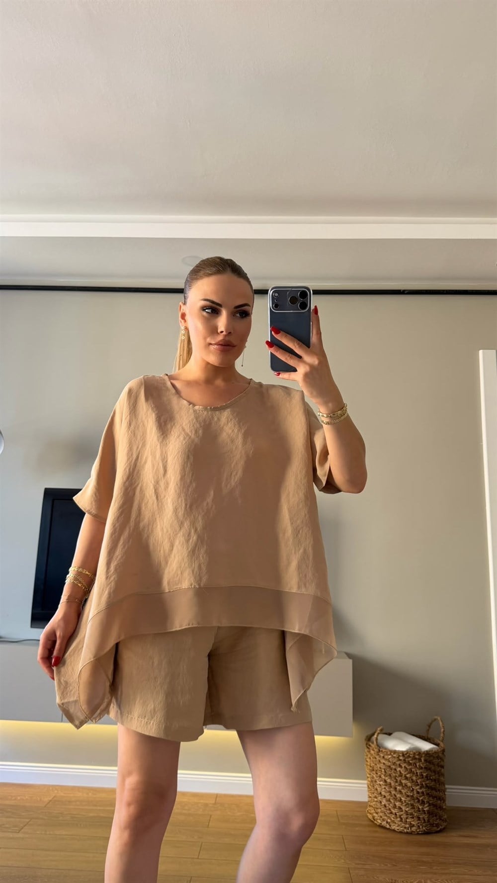 Tensel Bluz Şort Takım Camel