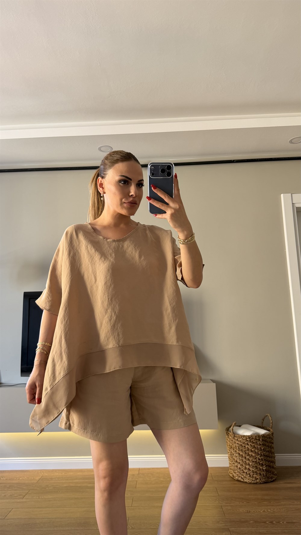Tensel Bluz Şort Takım Camel