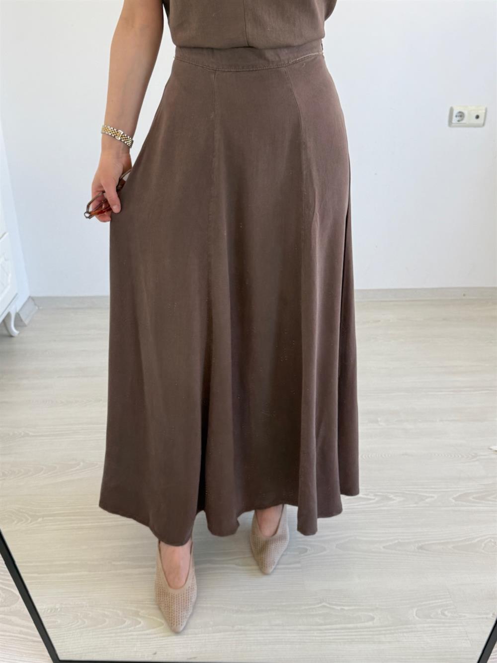 TİRİL KUMAŞ ETEK KAHVE