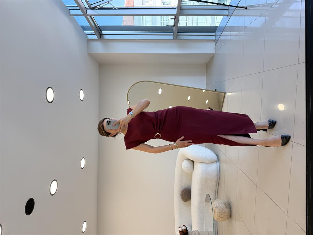 TOKA DETAYLI KRUVAZE ELBİSE BORDO