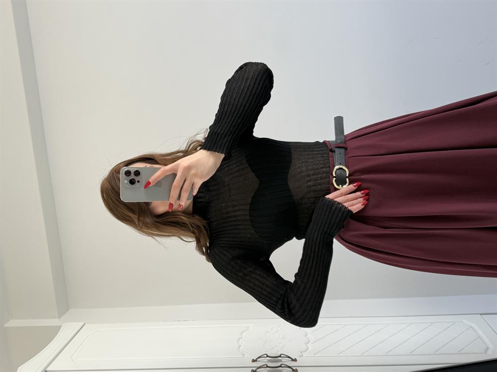 Transparan Tül Bluz Si̇yah