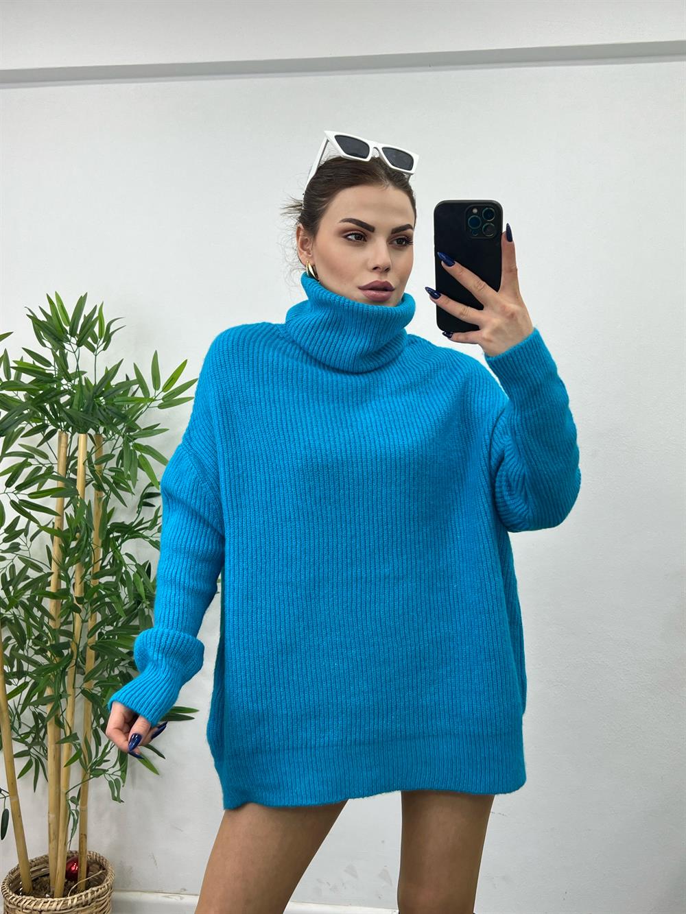 Turkuaz Balikçi Yaka Kazak