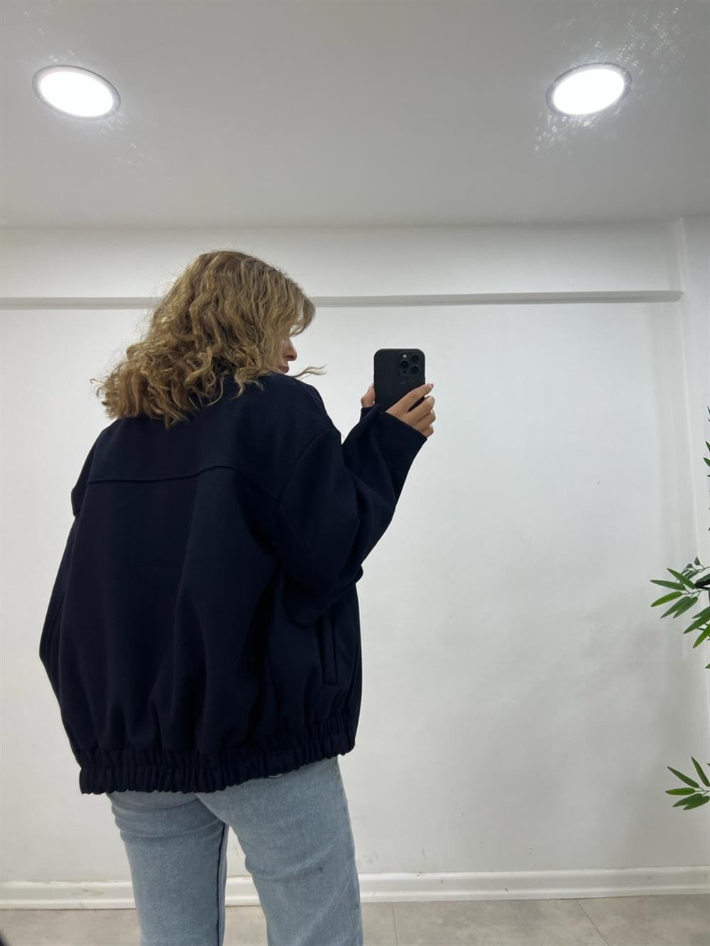 Uzun Bomber Ceket Laci̇vert