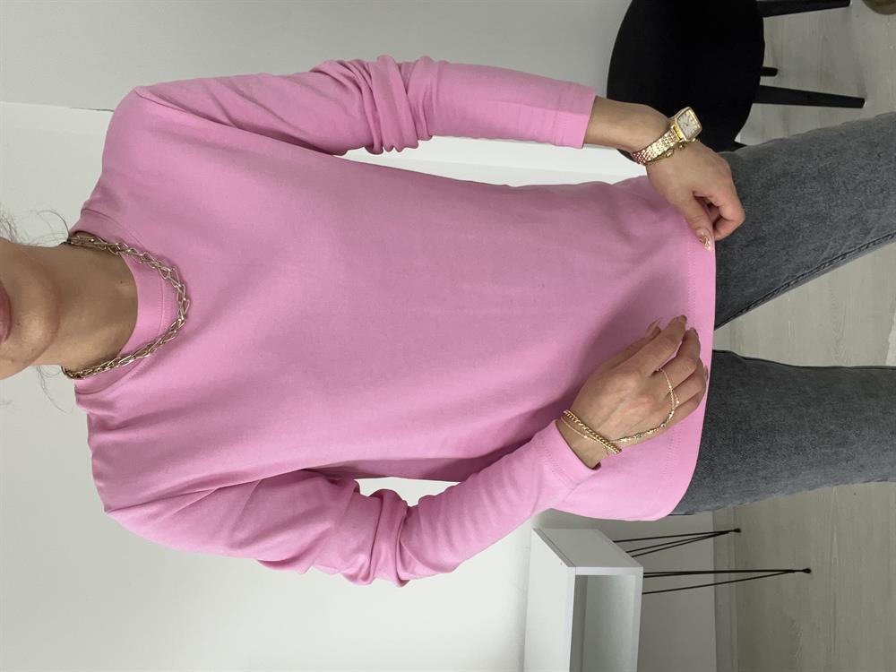 Uzun Kollu Pamuk Basi̇c Bluz Pembe