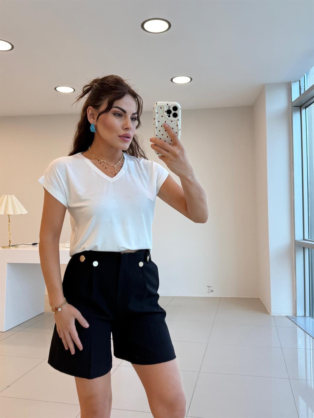 V YAKA %100 PAMUK BASİC TSHIRT KREM