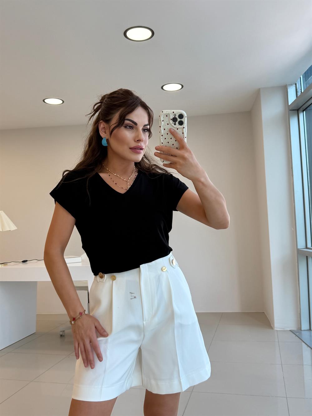 V YAKA %100 PAMUK BASİC TSHIRT SİYAH