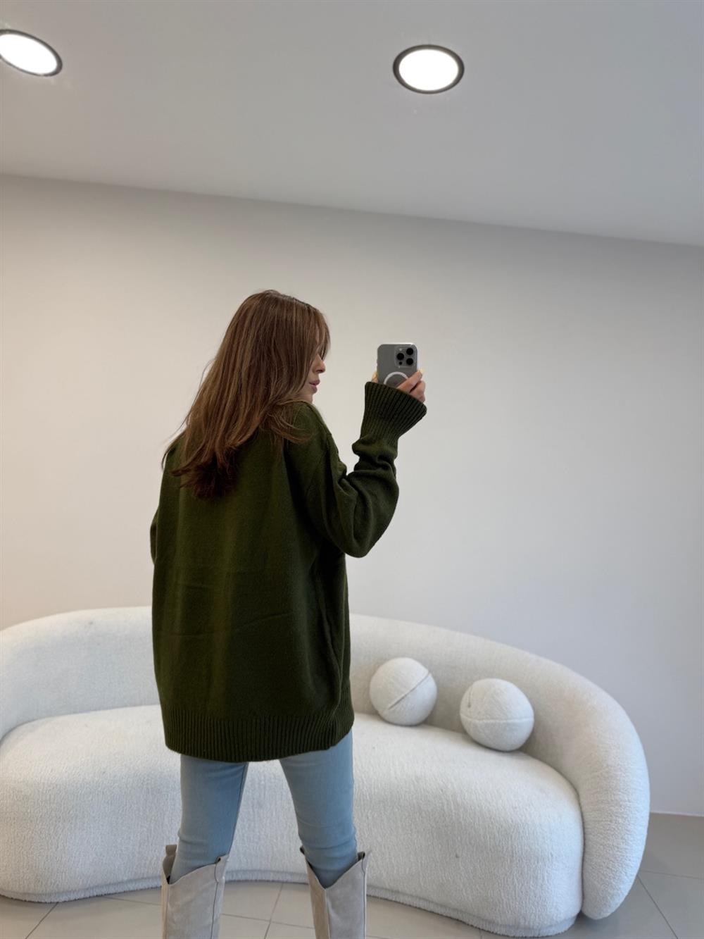 V YAKA BASİC KAZAK HAKİ YEŞİL