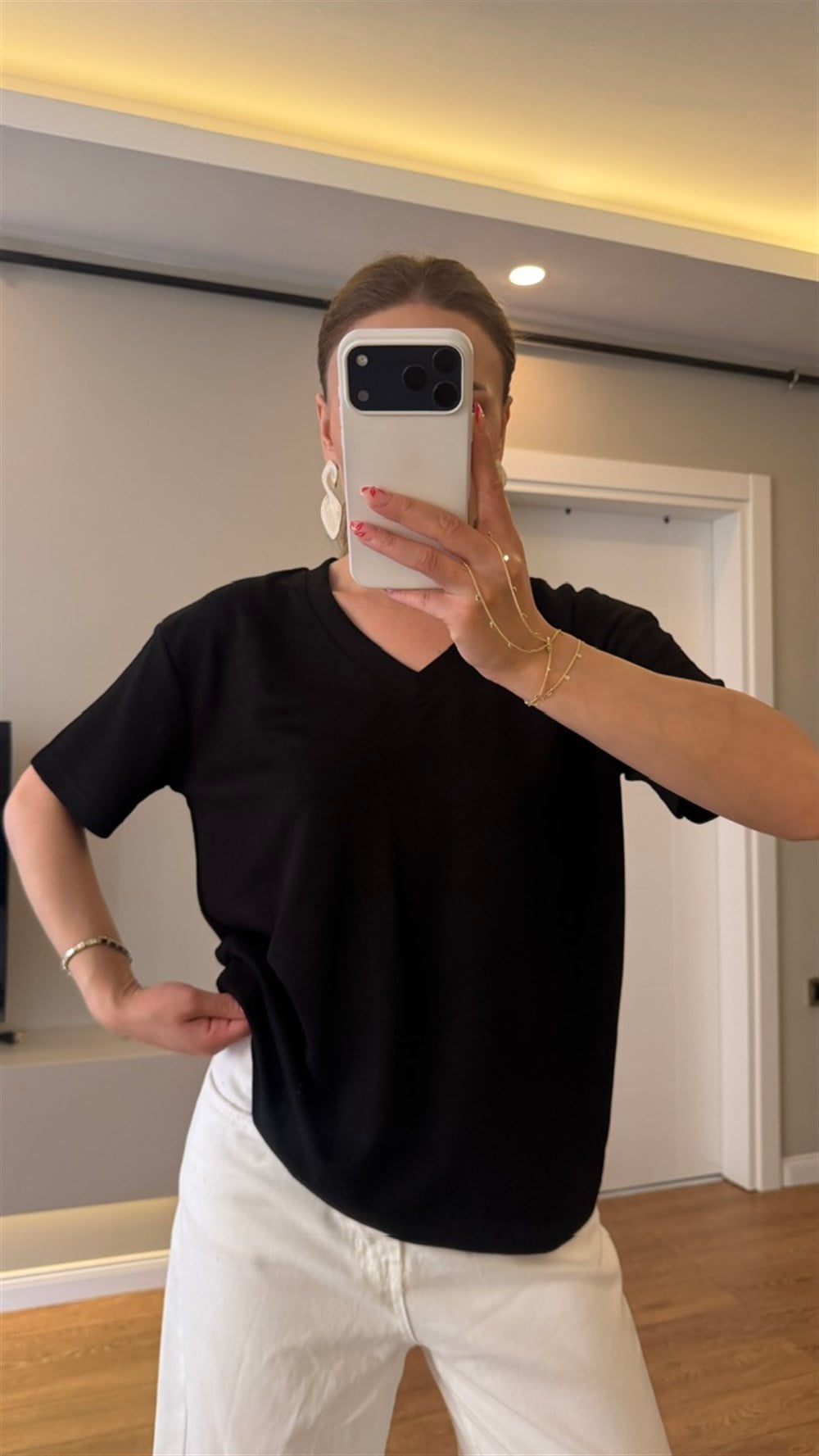 V  YAKA BASİC TSHIRT SİYAH
