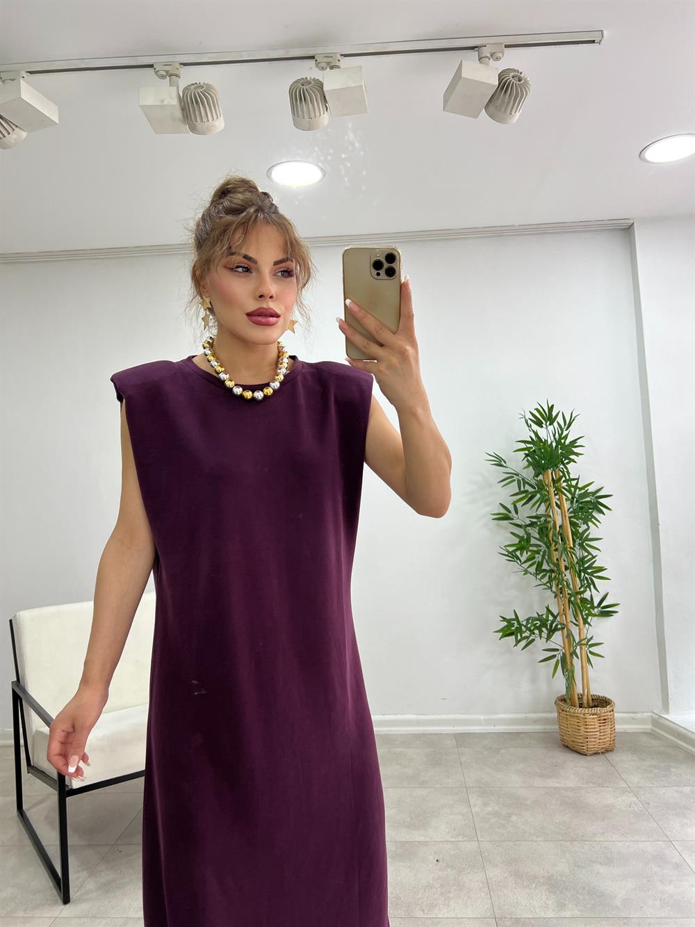 Vatkali Modal Kumaş Elbi̇se Bordo
