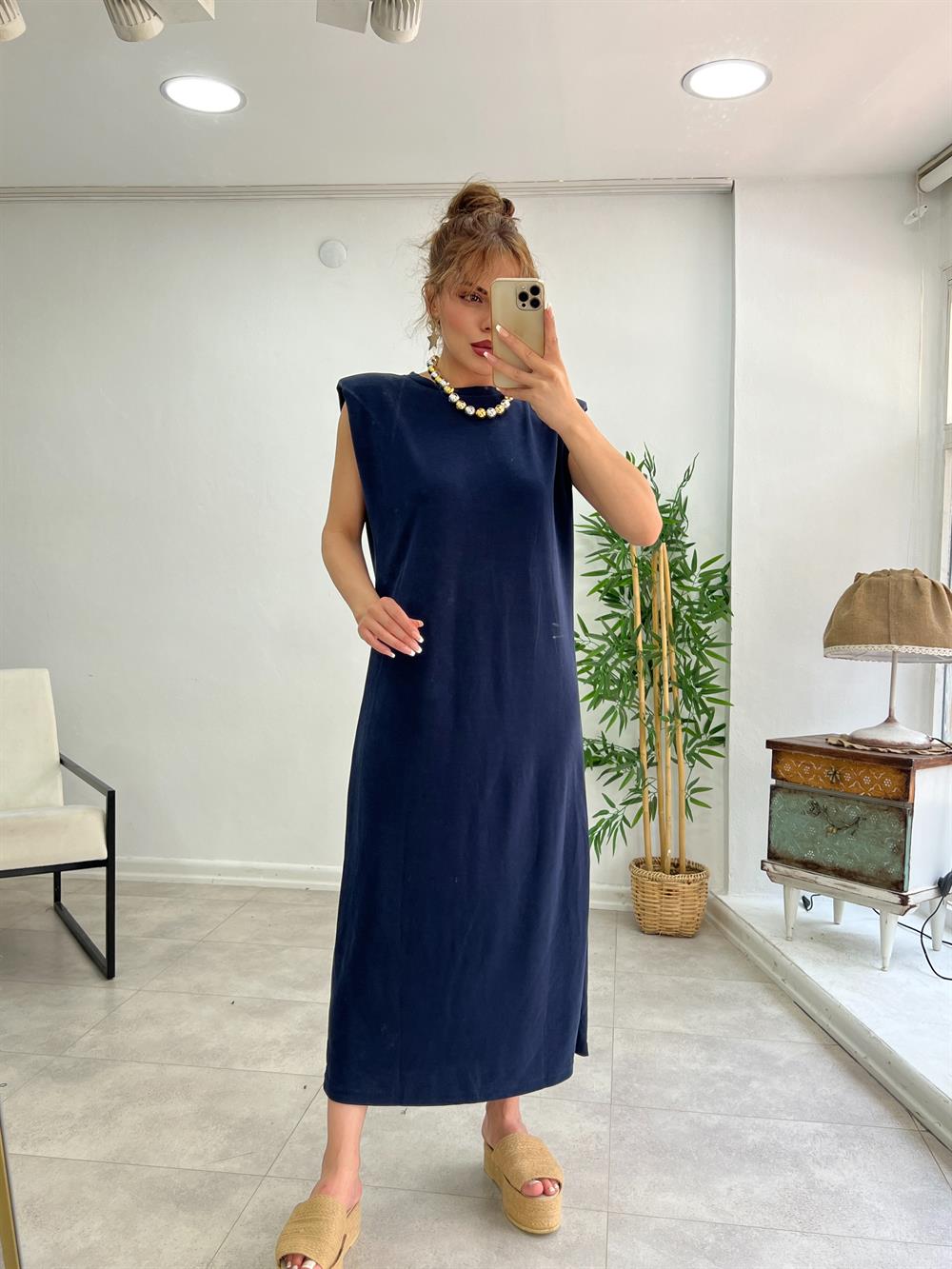 Vatkali Modal Kumaş Elbi̇se Laci̇vert