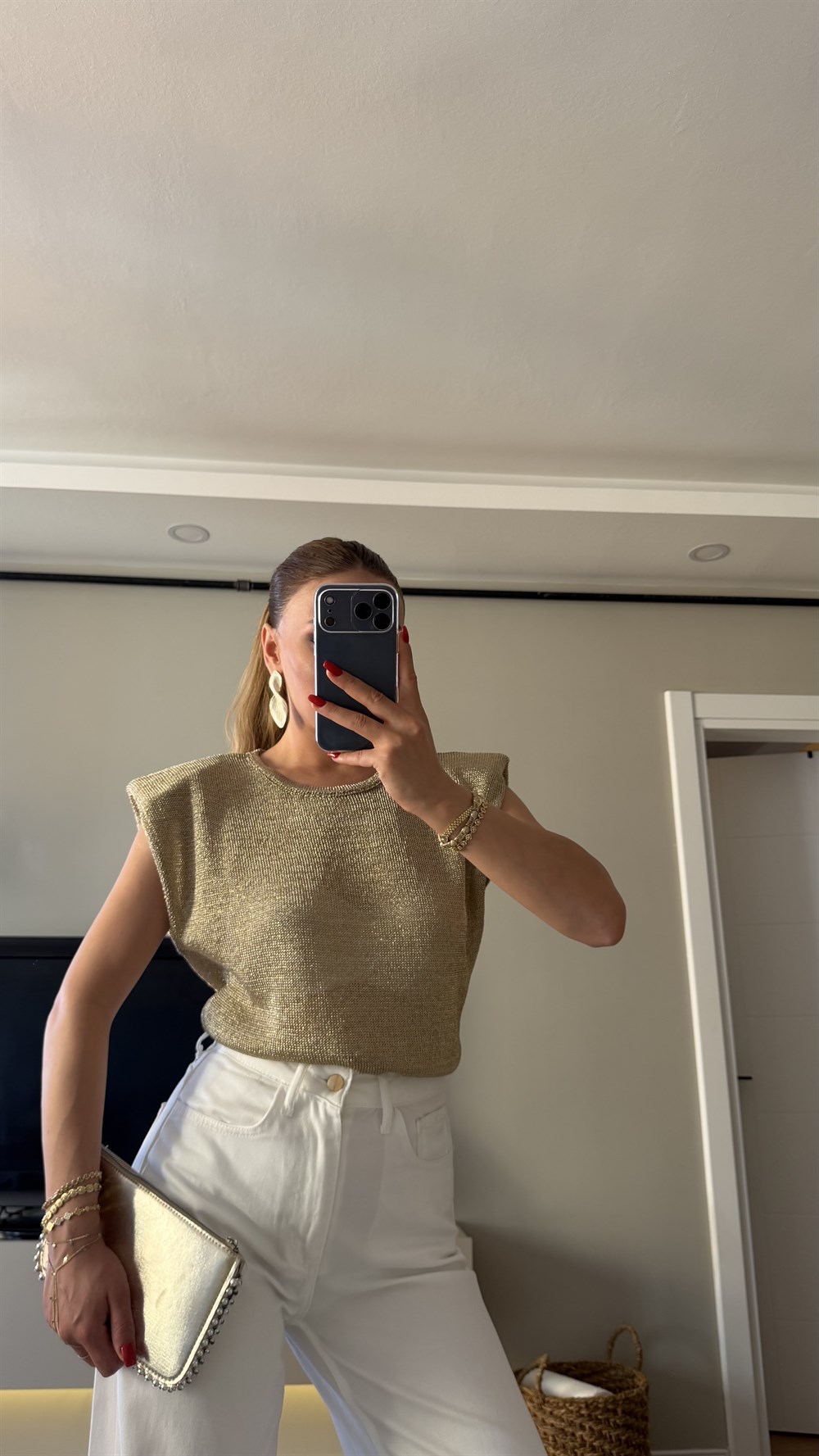 Vatkalı Simli Bluz Gold