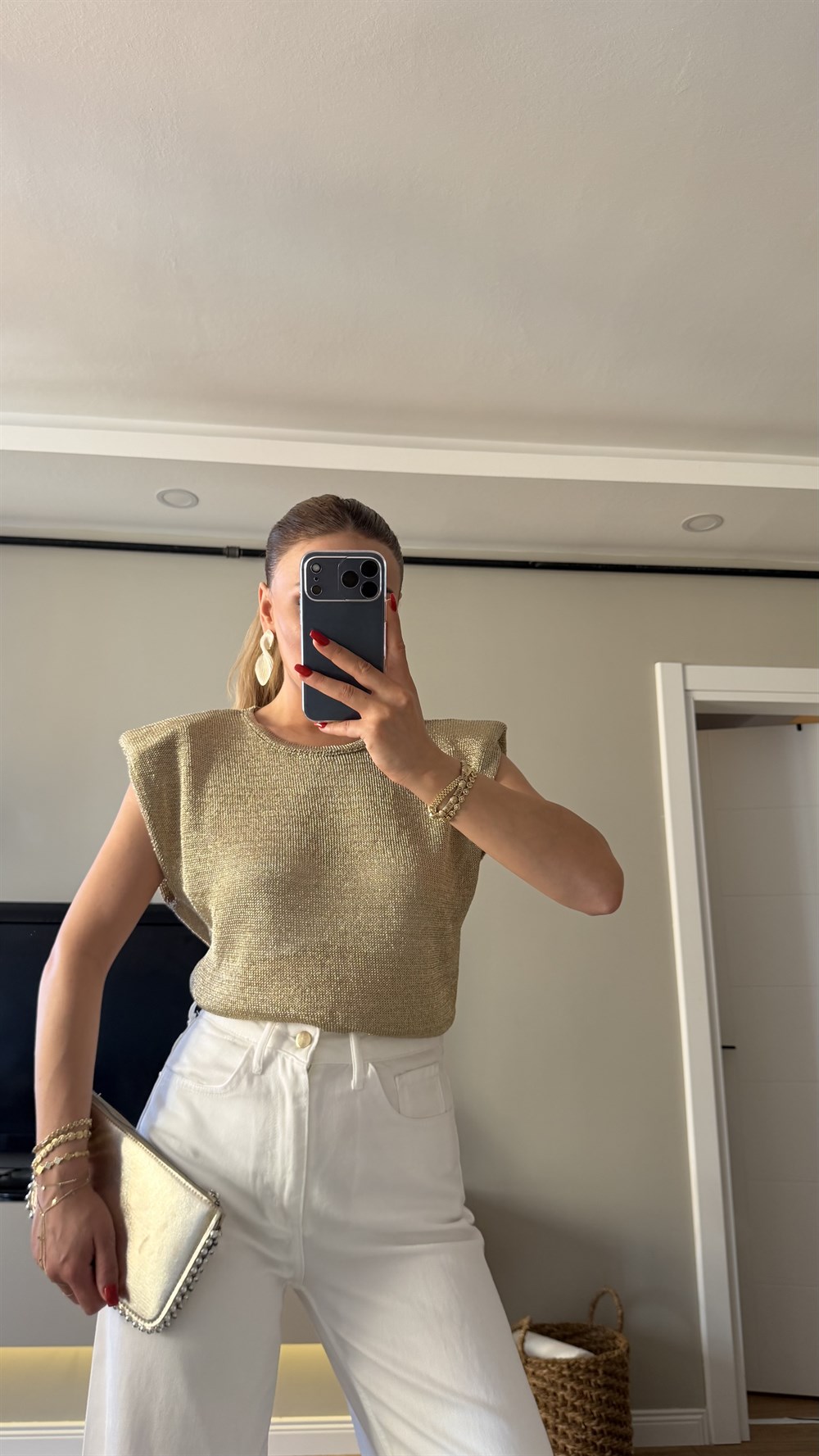 Vatkalı Simli Bluz Gold