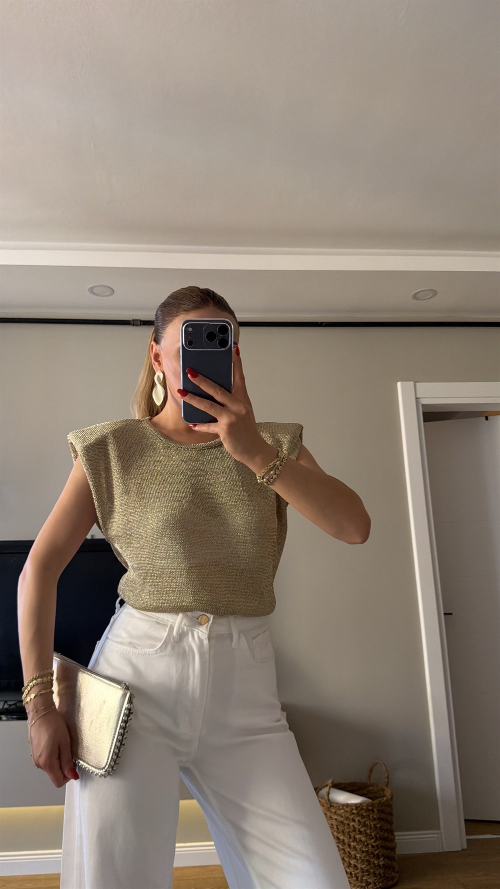 Vatkalı Simli Bluz Gold