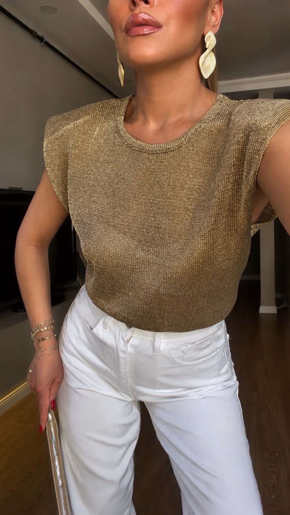 Vatkalı Simli Bluz Gold
