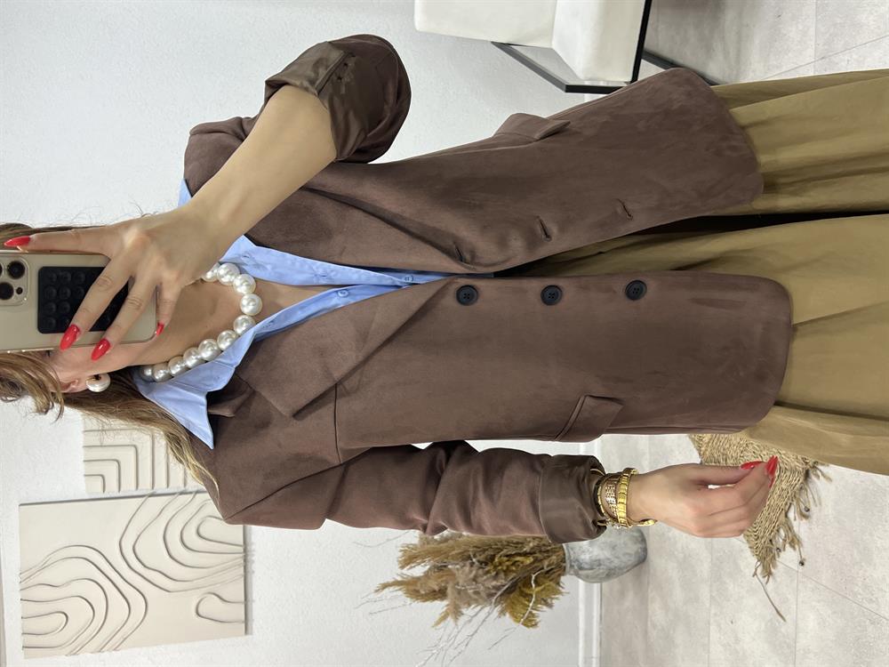 Vatkali Süet Ceket Aci Kahve