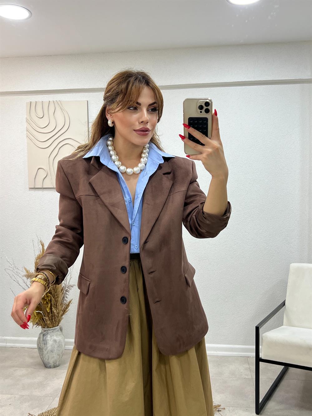 Vatkali Süet Ceket Aci Kahve