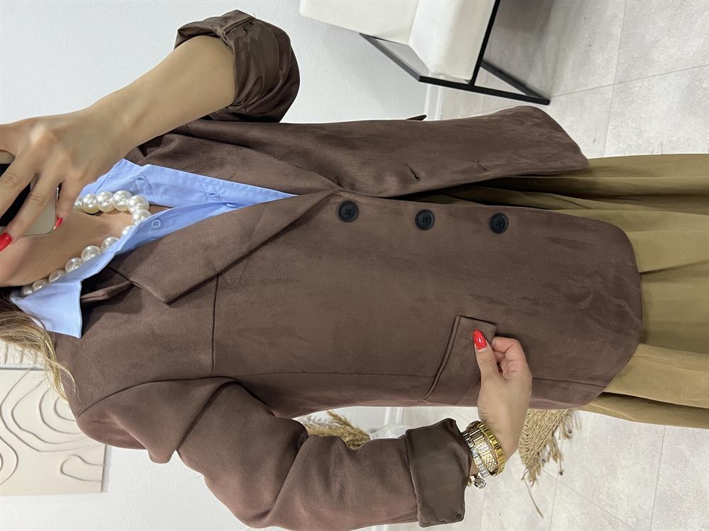 Vatkali Süet Ceket Aci Kahve