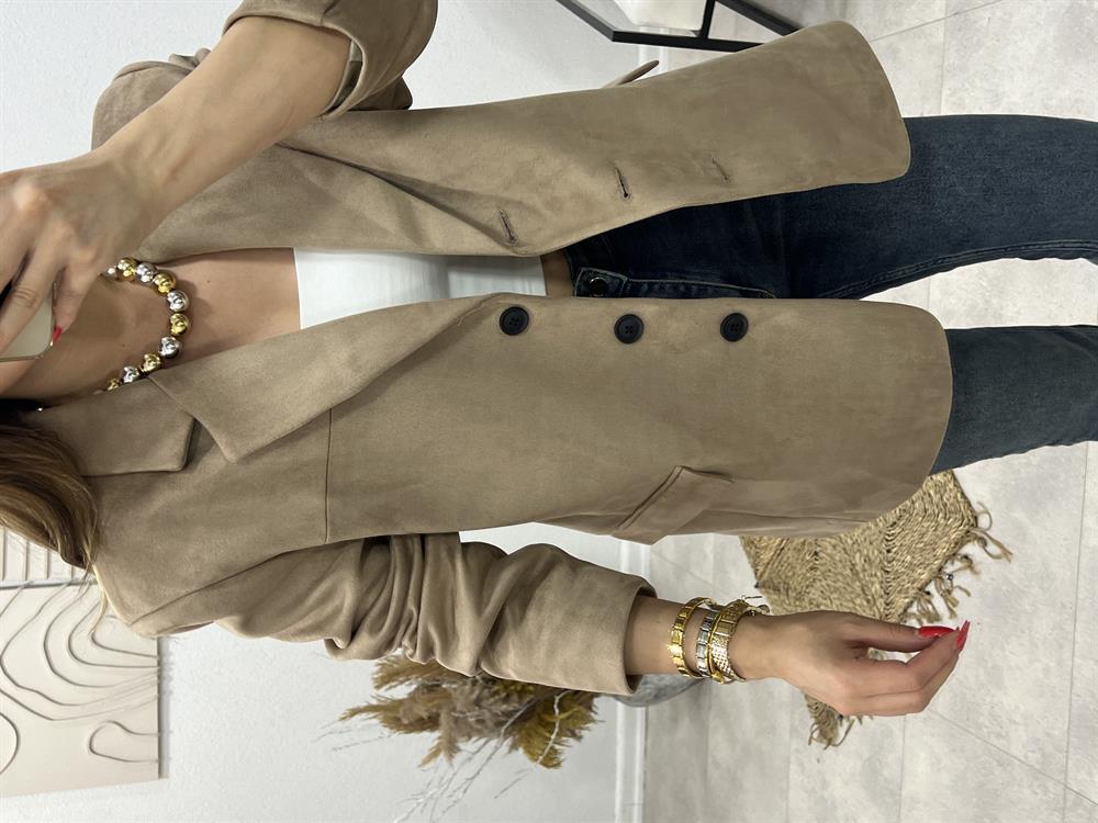 Vatkali Süet Ceket Taş