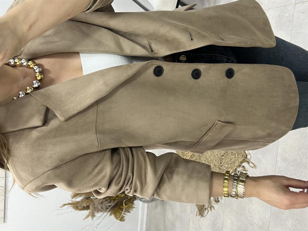 Vatkali Süet Ceket Taş