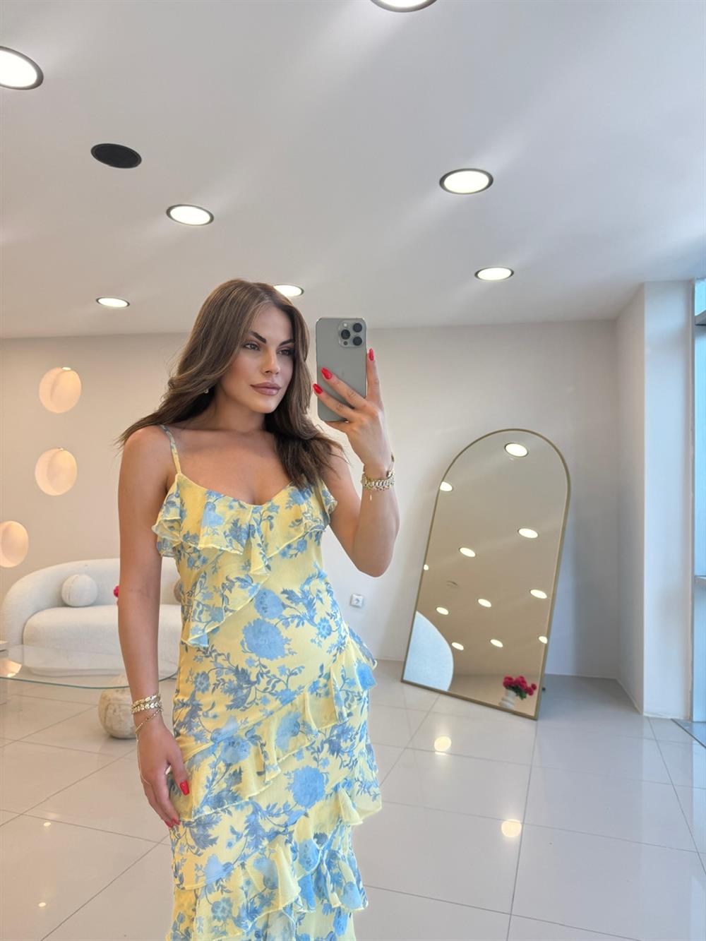 VEREV FIRFIRLI ŞİFON ELBİSE