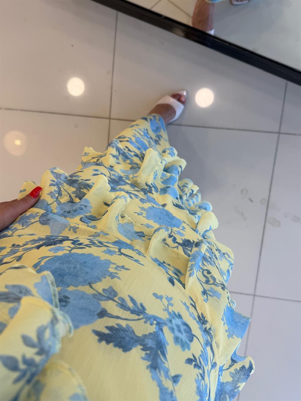 VEREV FIRFIRLI ŞİFON ELBİSE