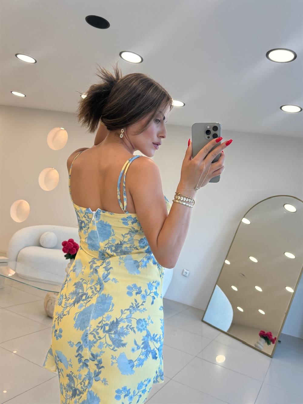 VEREV FIRFIRLI ŞİFON ELBİSE